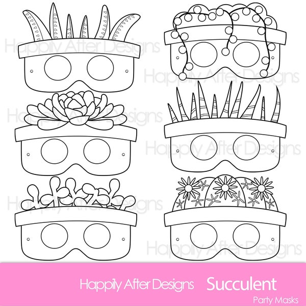 Succulent Printable Coloring Masks - Plant Mask - Aloe - Cactus Mask - Echeveria - Jade Mask - Zebra Plant - Coloring Page - Costume Masks