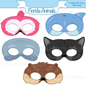 Maschere stampabili Florida Animals, maschera pantera, maschera fenicottero, maschera lamantino, maschera lontra, delfino, maschera animale, maschera gatto, maschera uccello, everglade