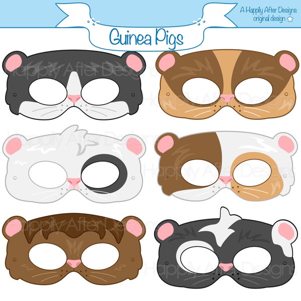 Guinea Pig Printable Masks, guinea mask, hamster mask, mouse mask, rodent mask, animal masks, pet costume, hamster costume, printable mask