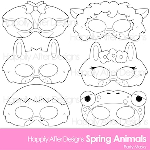 Spring Animals Printable Coloring Masks, bunny mask, frog mask, printable masks, chick mask, duck mask, lamb mask, sheep mask, easter mask