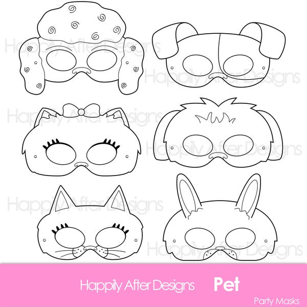 Pet Animal Printable Coloring Masks - Poodle Mask - Pomeranian Mask - Cat Mask - Bunny Mask - Kitty Costume - Rabbit Costume - Puppy Mask