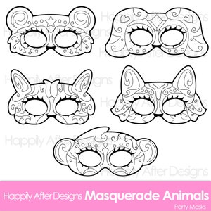 Masquerade Animals Printable Coloring Masks, masquerade mask, animal mask, dog, fox, panda, masquerade costume, rabbit costume, monkey mask