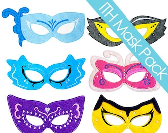Masquerade Mask Embroidery Design Pack, mardi gras mask, masquerade costume, machine embroidery, ITH mask, in the hoop mask, 5x7, 6x10