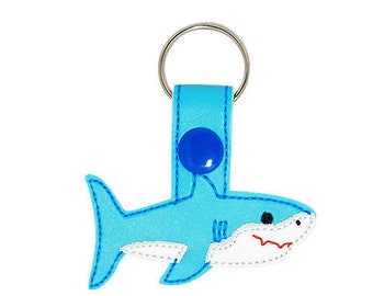 Shark Snap Tab Keychain Embroidery Design, shark, ocean, keychain embroidery, beach machine embroidery, ITH, in the hoop, shark embroidery