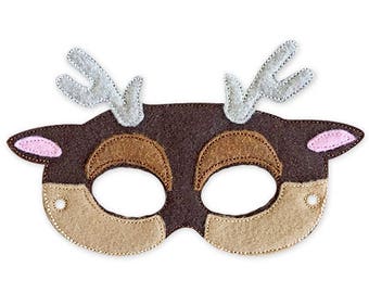 Reindeer Mask Embroidery Design, reindeer mask, machine embroidery, ITH mask, in the hoop mask, embroidered mask, 5x7, 6x10, deer costume