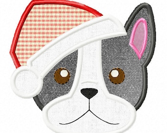 Christmas Boston Terrier Applique Embroidery Design, christmas applique, holiday applique, machine embroidery, applique, Boston Terrier