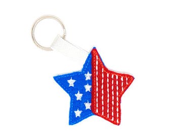 Patriotic Star Keychain Embroidery Design, star, usa, keychain embroidery, machine embroidery, ITH, in the hoop, usa embroidery, stripes