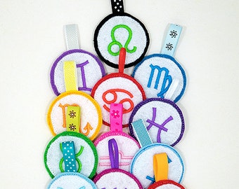 Astrology Zodiac Keychain Embroidery Designs, zodiac, astrology, keychain embroidery, machine embroidery, ITH, in the hoop, birthday designs