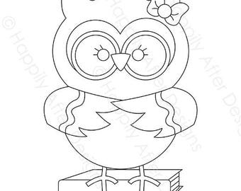 Girly Geek Owl Embroidery Pattern, owl pattern, owl design, hand embroidery, printable pattern, owl hand embroidery, needlework owl, geeky