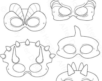 Dinosaurs Printable Coloring Masks, dinosaur masks, triceratops mask, trex mask, pterodactyl, stegosaurus, prehistoric, jurassic, dino mask