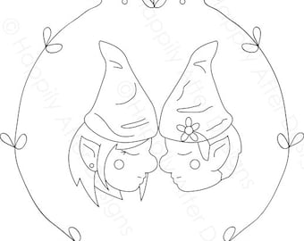 Garden Gnome Hand Embroidery Pattern, gnomes pattern, garden, hand embroidery, printable pattern, garden gnome embroidery, needlework, cute