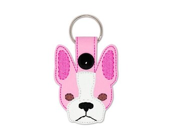 Boston Terrier Snap Tab Keychain Embroidery Design, dog tab, boston terrier, keychain embroidery, dog machine embroidery, ITH, in the hoop