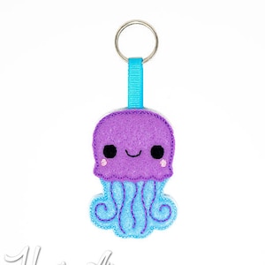 Kawaii Jellyfish Keychain Embroidery Design, jellyfish, kawaii, keychain embroidery, machine embroidery, ITH, in the hoop, fish embroidery