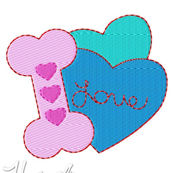 Bone And Hearts Fill Stitch Embroidery Design, dogs, valentine embroidery, machine embroidery, valentine design, dog design, bone, hearts