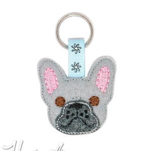 French Bulldog Head Keychain Embroidery Design, dog keychain, dog embroidery, keychain embroidery, machine embroidery, ITH, in the hoop