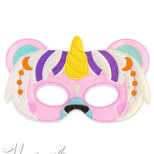 Teddicorn Mask Embroidery Design, bear mask, machine embroidery, ITH mask, in the hoop mask, embroidered mask, 5x7, 6x10, unicorn mask, bear