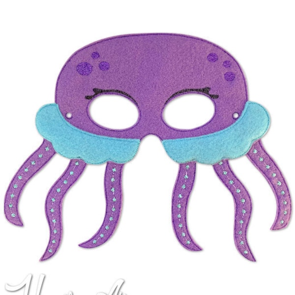 Jellyfish Mask Embroidery Design, jellyfish mask, machine embroidery, ITH mask, in the hoop mask, embroidery mask, 5x7, 6x10, jelly fish