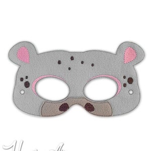 Hippo Mask Embroidery Design, hippo mask, machine embroidery, ITH mask, in the hoop mask, embroidered mask, 5x7, 6x10, animal mask, safari
