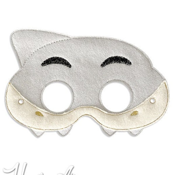Sly Shark Mask Embroidery Design, shark mask, machine embroidery, ITH mask, in the hoop mask, embroidery mask, shark costume, animal mask