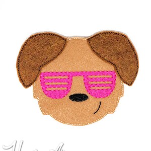 Cool Dog Feltie Embroidery Design, dog feltie, machine embroidery, ITH, in the hoop, 4x4, dog embroidery, puppy feltie, cool embroidery, dog