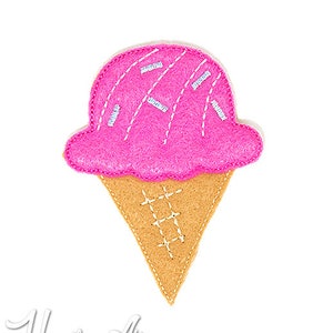 Motif de broderie Feltie glace, crème glacée feltie, broderie machine, ITH, dans le cercle, 4 x 4, broderie de dessert, conception de glace, l’été
