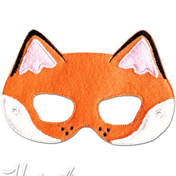 Fox Mask Embroidery Design, fox mask, machine embroidery, ITH mask, in the hoop mask, embroider mask, 5x7, 6x10, halloween costume, foxes