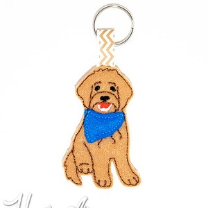 Goldendoodle Keychain Embroidery Design, dog keychain, dog embroidery, keychain embroidery, machine embroidery, ITH, in the hoop, puppy