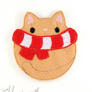 Winter Cat Feltie Embroidery Design, cat feltie, machine embroidery, ITH, in the hoop, 4x4, cat embroidery, winter feltie, kitty, animal
