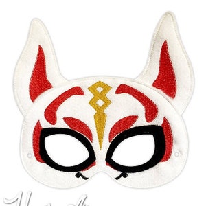 Kitsune Mask Embroidery Design, fox mask, machine embroidery, ITH mask, in the hoop mask, wolf mask, 5x7, 6x10, animal mask, kitsune, dog