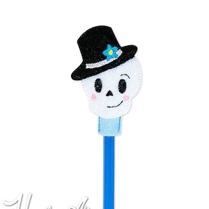 Skeleton Pencil Topper Embroidery Design, Halloween embroidery, pencil topper, machine embroidery, ITH, in the hoop, 4x4, ith embroidery