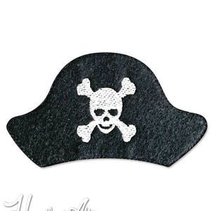 May include: Black felt pirate hat with a white skull and crossbones design.