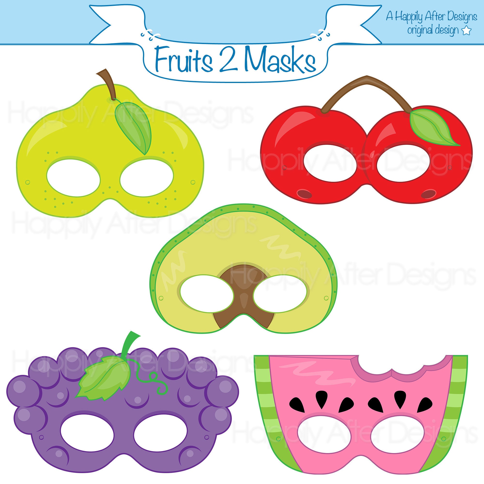 Fruits 2 Printable Masks Avocado Mask Cherry Mask Grapes