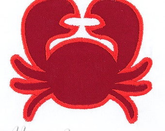 Crab Applique Embroidery Design, crab applique, summer applique, machine embroidery, applique, crab, beach, animal, crustacean, sea life