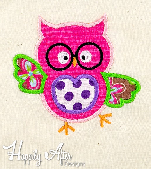 Geeky Owl Applique Embroidery Design, owl applique, geeky applique, machine embroidery, applique, ow