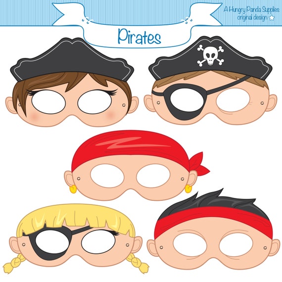 Pirate Mask, Paper Masks, Pirate Party Ideas, Party Paper, Printable Mask,  DIY Paper Project, Boy and Girl 