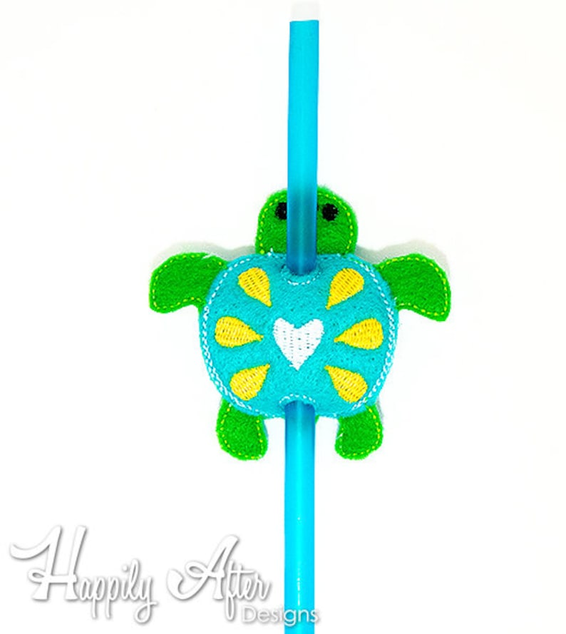 Sea Turtle Straw Topper Embroidery Design Turtle Straw Etsy
