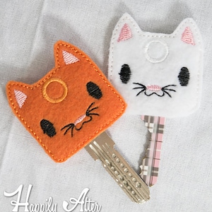Cat Key Cover Embroidery Design, cat, kitty key cover, key cover embroidery, machine embroidery, ITH, in the hoop, 4x4, key cozy, key ring