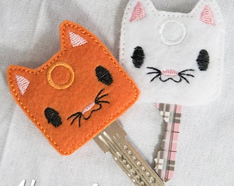 Cat Key Cover Embroidery Design, cat, kitty key cover, key cover embroidery, machine embroidery, ITH, in the hoop, 4x4, key cozy, key ring