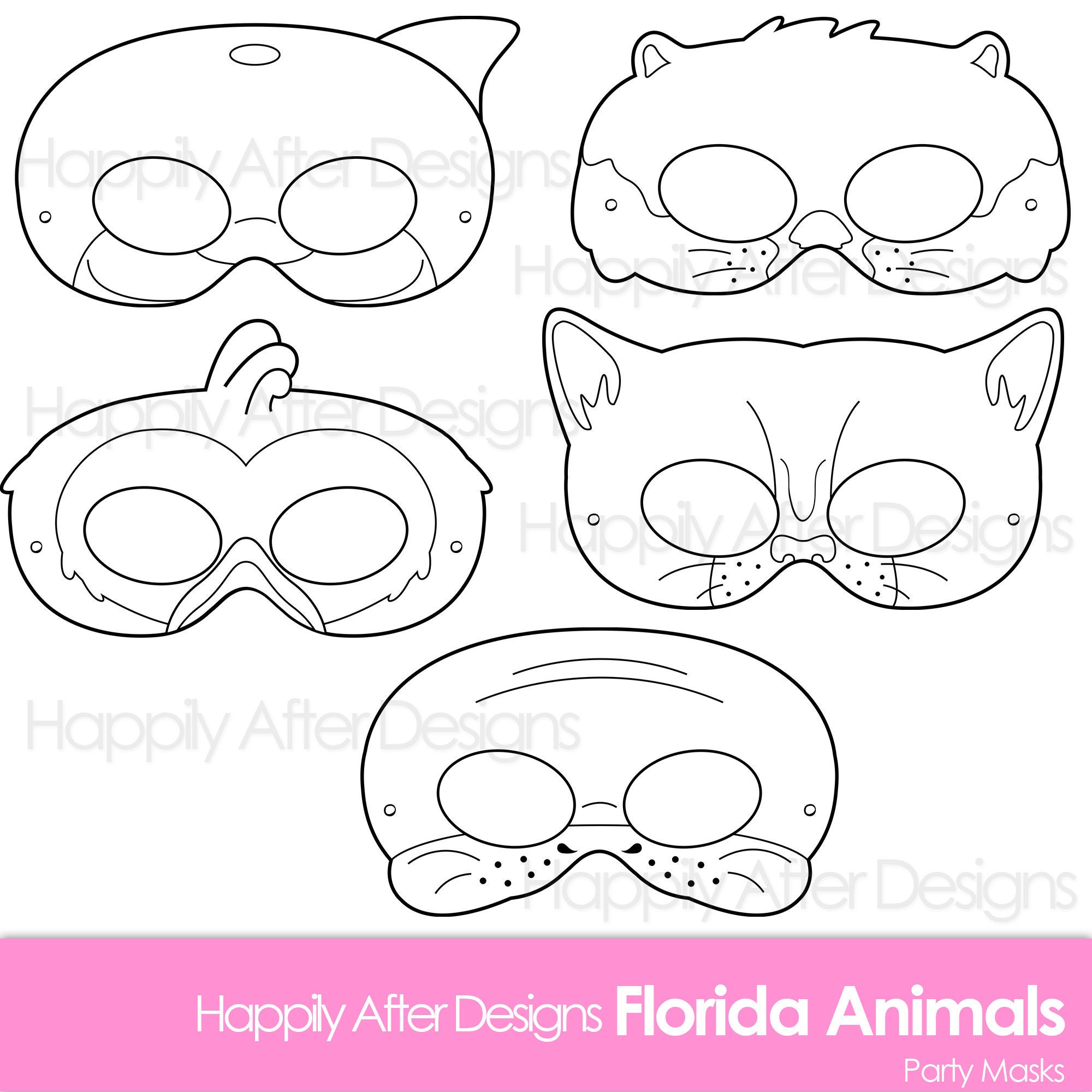 Florida Animals Printable Coloring Masks, dolphin mask, flamingo mask,  manatee mask, panther mask, otter mask, cat mask, animal mask, bird