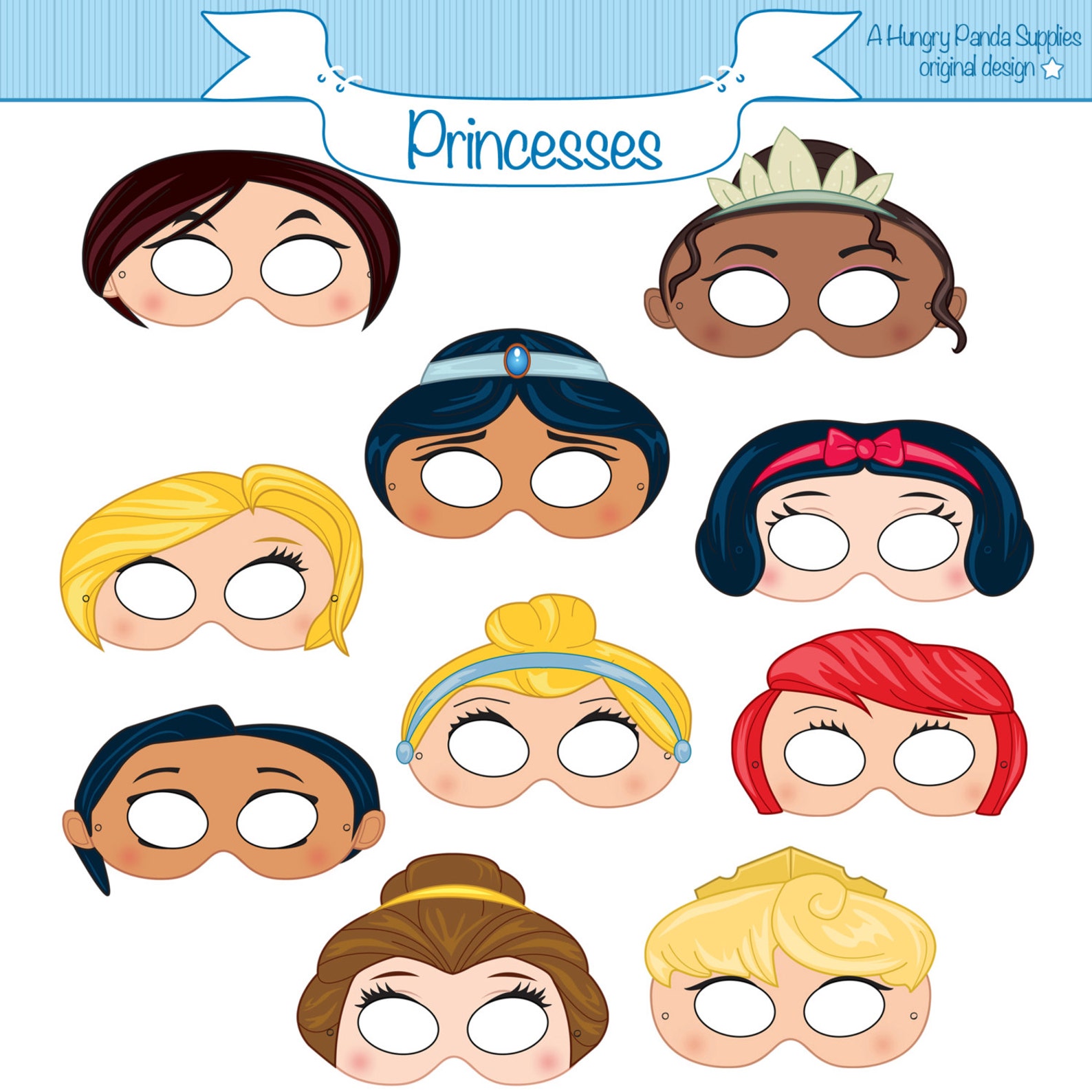 Princess Masks Printable Princess Character Party Masks | Etsy