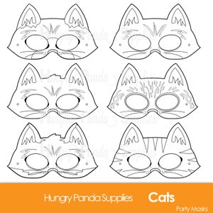 Cats Printable Coloring Masks, cat masks, kitty mask, kitten mask, feline, cat costume mask, cat coloring, halloween, kitty costume, color