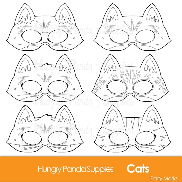 Cats Printable Coloring Masks, cat masks, kitty mask, kitten mask, feline, cat costume mask, cat coloring, halloween, kitty costume, color