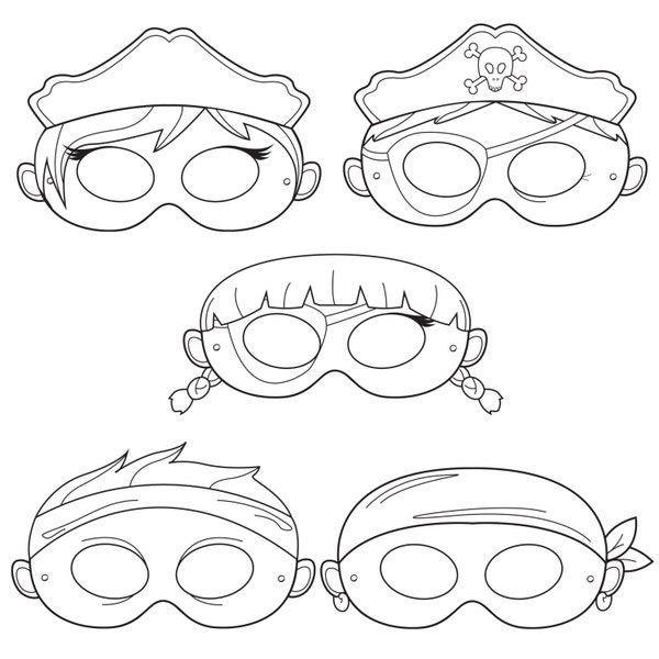 Masques de coloriage imprimables pirates, masque de pirate, capitaine, bretteur, costume de pirate, fille pirate, garçon pirate, marin, mer, pirates, costume