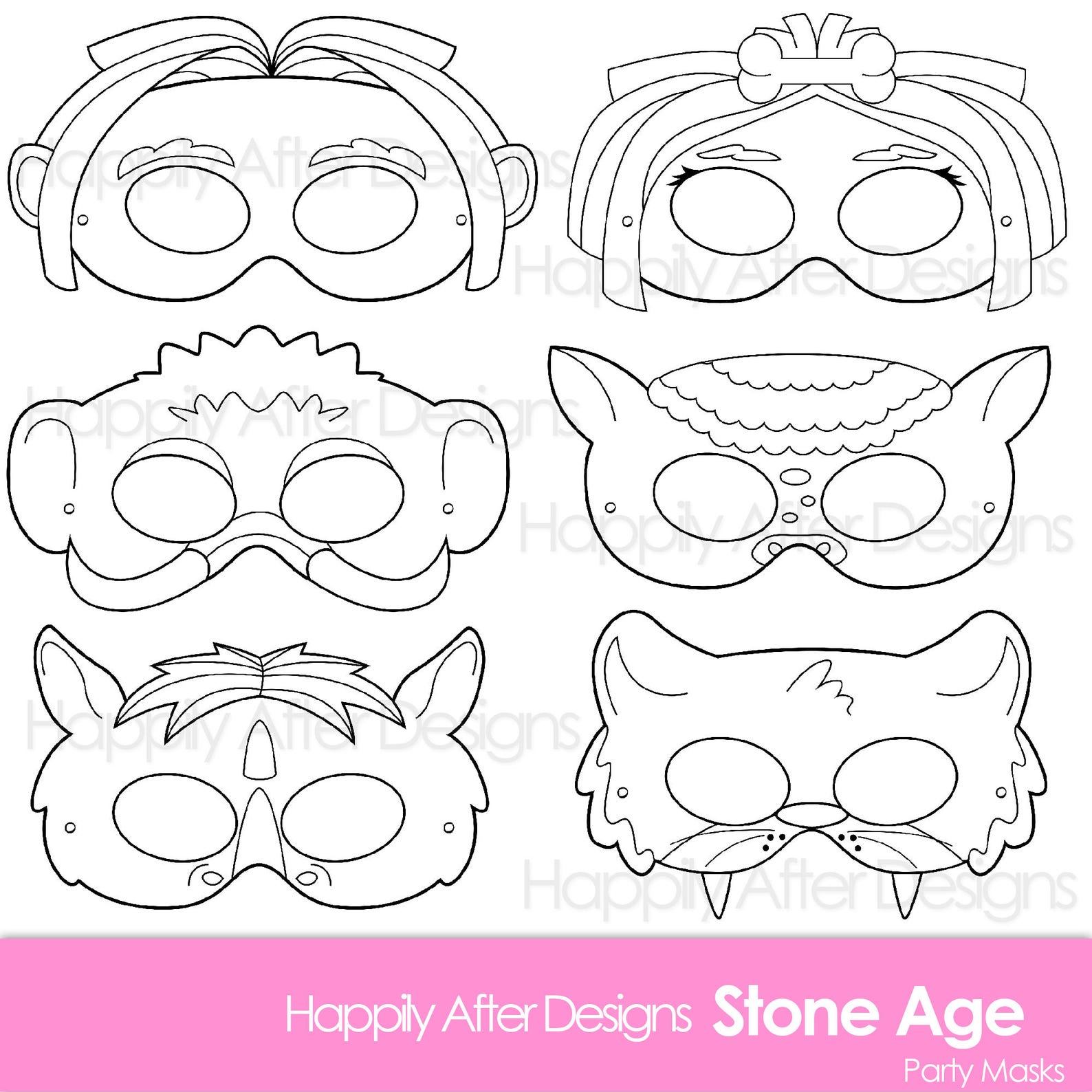 Stone Age Printable Coloring Masks Caveman Mask Cavewoman - Etsy