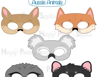 Australian Animals Printable Masks, aussie animal mask, koala mask, kangaroo mask, dingo mask, emu mask, tasmanian mask, outback animal mask