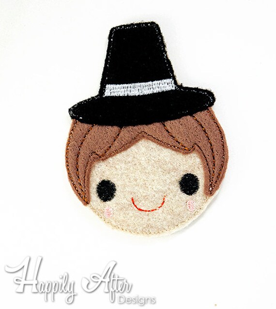 Pilgrim Boy Feltie Embroidery Design, Pilgrim Feltie, Machine - Main Image