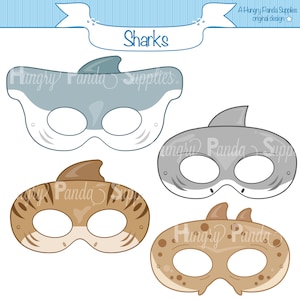 Sharks Printable Masks, Hai Maske, Tigerhai, Weißer Hai, Hammerhai, Print Maske, Hai Party, Hai Kostüm, Hai Woche, Haie