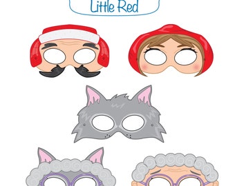 Little Red Riding Hood Printable Masks, red riding hood, wolf mask, little red, granny mask, little red costume, fairytale costume, masks