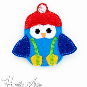 Ski Owl Feltie Stickerei Design, Eule Feltie, Skifahren Feltie Maschine Stickerei, ITH, in den Reifen, 4 x 4, Eule-Stickerei, Ski-Stickerei, Eulen