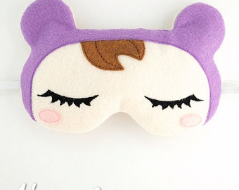 Sleeping Cutie Sleep Mask Embroidery Design, kawaii sleep mask, machine embroidery, ITH mask, in the hoop mask, embroidery sleep, 5x7, 6x10